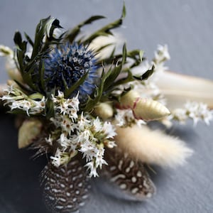 Dried thistle buttonhole Rustic dried buttonhole boutonniere feather wedding groom thistle