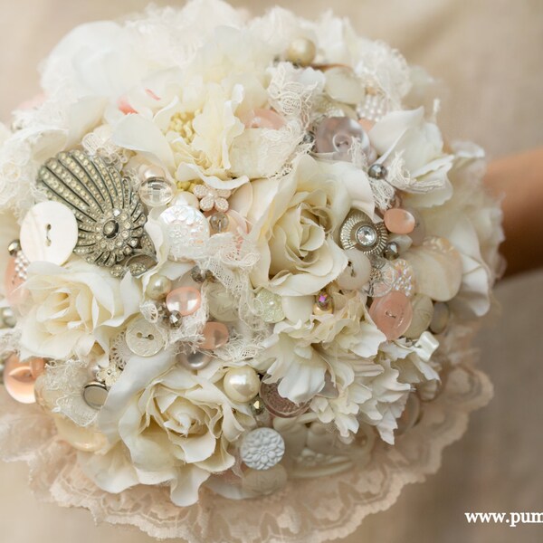 vintage  flower, lace and button bouquet