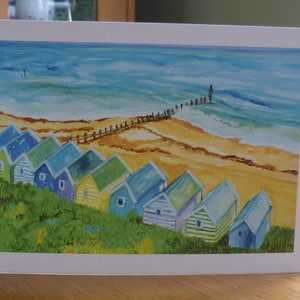Cartão em branco Beach Huts Southwold Cartão de belas artes Cartão de arte original Cartão para ele Cartão para ela Cartão de cabanas de praia Cartão à beira-mar Arte à beira-mar