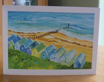 Beach Huts Southwold   Blank Card  Fine Art Card  Original Art Card  Card for Him   Card for Her  Beach huts card  Seaside card  Seaside art