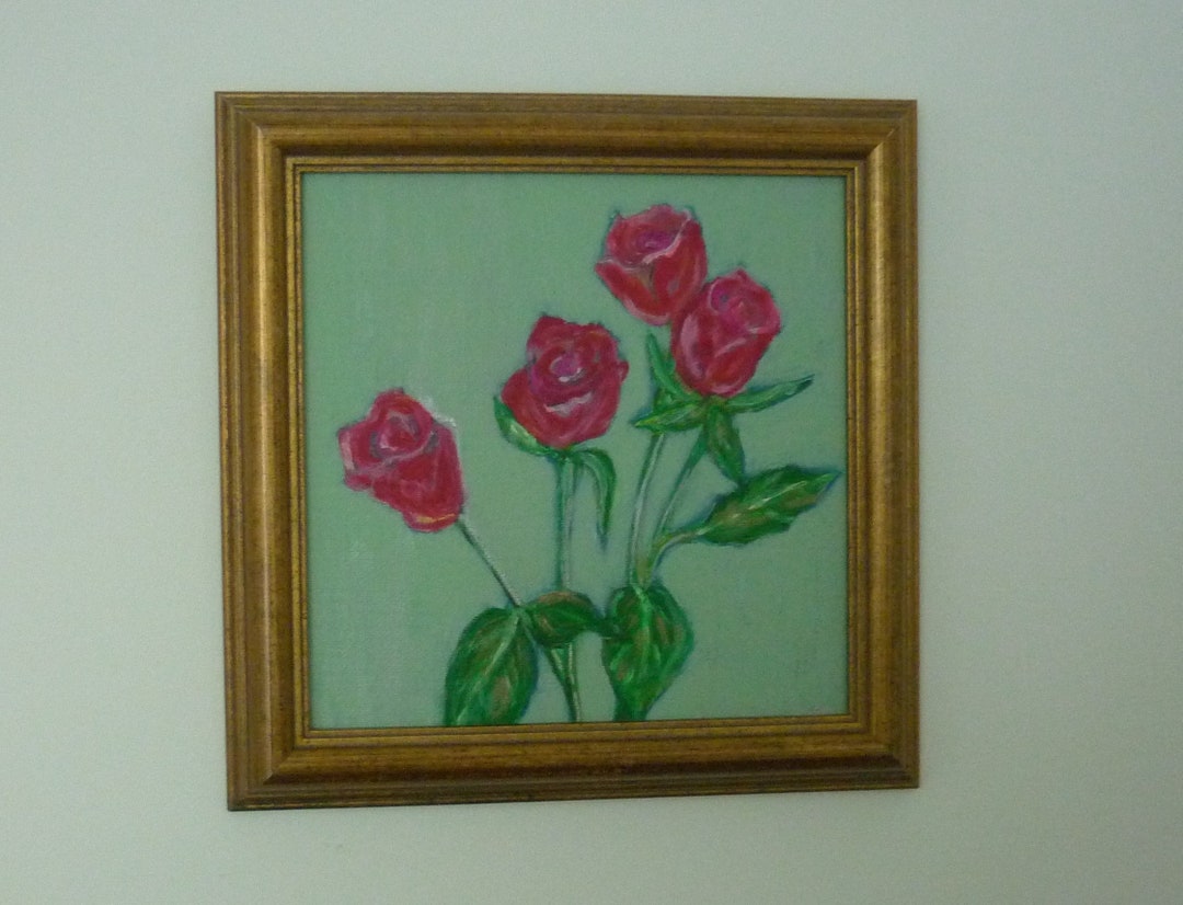 Vintage Roses Original Acrylic Painting Flower Art Rose Painting Deep