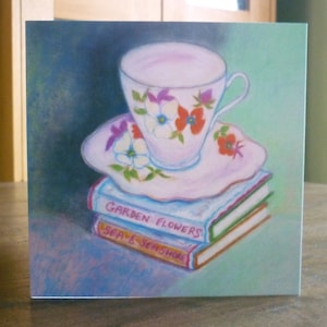 Teetasse und Begleiter-Bücher Karte für Ihn Karte für Sie Karte Teetasse mit Untertasse Blumenkarte Porzellan-Teetasse Blumenkarte