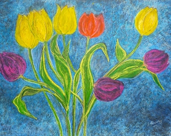 Tulips  Original pastel tulip art   Gift for Her   Gift for gardener  Flower art  Bright tulips   Pastel art   Wall decor