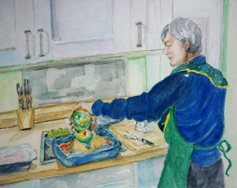 Chef Watercolor Print, Kitchen Decor, Fine Art