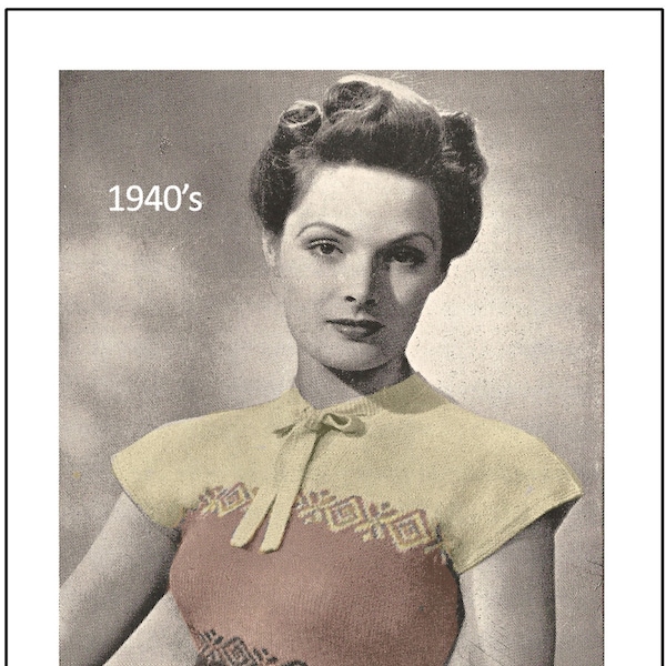 1940's Pretty Cap Sleeve Sweater - PDF Knitting Pattern - Instant Download