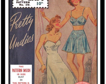 1940s Wartime Bra, Knickers and Petticoat Ready Printed Sewing Pattern