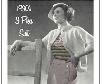 1930's Three Piece Suit Knitting Pattern - Instant Download - PDF Instant Download - PDF Knitting Pattern