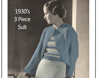 1930's  3 Piece Suit  Knitting Pattern - Instant Download - PDF Instant Download - PDF Knitting Pattern