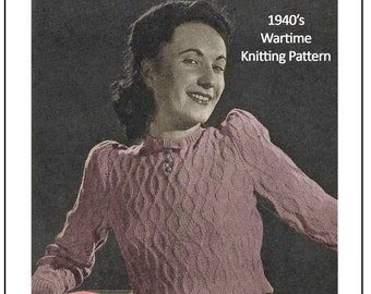 1940's Wartime Long Sleeve Sweater - PDF Knitting Pattern - Instant Download
