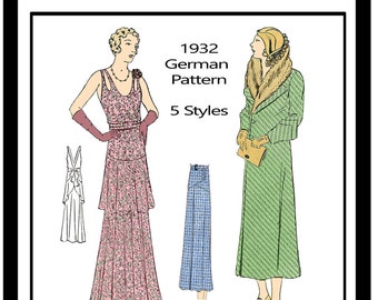 1930s  Dress, Coat, Skirt and Blouse German Sewing Pattern - Draft Yourelf Patterns