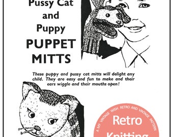 Puppy and Kitten Puppet Gloves Knitting Pattern  - PDF Toy Knitting Pattern - PDF Instant Download