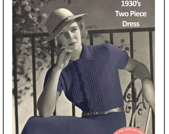 1930's  Shirt Waist 2 Piece Dress Knitting Pattern - Instant Download - PDF Instant Download - PDF Knitting Pattern