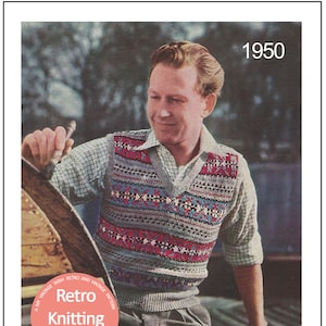 1950s Men&#39;s Fair Isle Pullover Vintage Knitting Pattern - PDF Instant Download - PDF Knitting Pattern