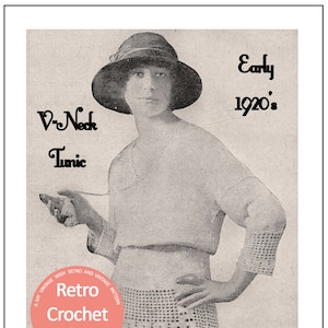 Patrón de tejido vintage para suéter deportivo para mujer de la década de 1920 - Descarga instantánea en PDF