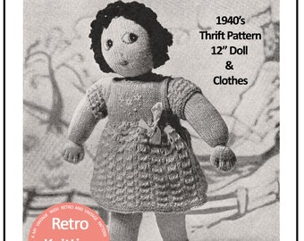 Easy 12 inch Knitted Doll and Clothes PDF Pattern