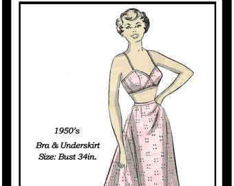 1950's Bra and Half-slip PDF Lingerie Sewing Pattern Bust 34