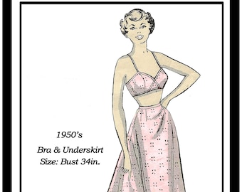 1950's Bra and Half-slip PDF Lingerie Sewing Pattern Bust 34