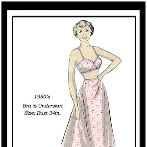 1950&#39;s Bra and Half-slip PDF Lingerie Sewing Pattern Bust 34