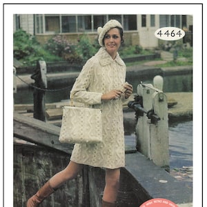1960&#39;s Aran Coat, Bag and Beret PDF Knitting Pattern