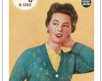 1950s Cardigan Vintage Knitting Pattern - PDF  Instant Download