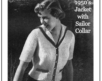 1950s Sailor Collar Jacket Knitting Pattern (PDF Download)