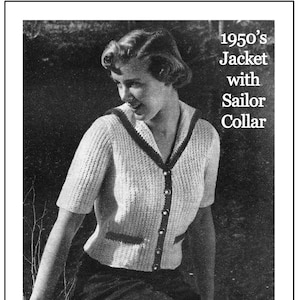 1950s Jacket with Sailor Collar Knitting Pattern - PDF Instant Download - PDF Knitting Pattern