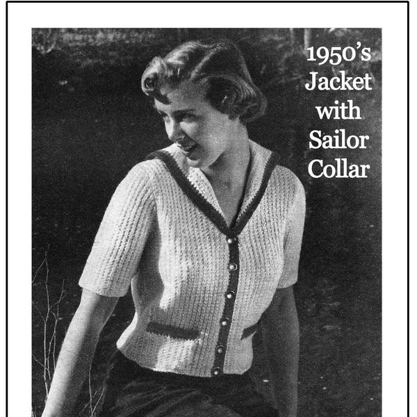 Modèle de tricot veste des années 1950 avec col marin - Téléchargement instantané PDF - Modèle de tricot PDF
