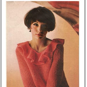May include: A vintage knitting pattern for a red sweater with a ruffled collar. The pattern is titled "Retro Knitting" and includes a small illustration of two balls of yarn and knitting needles.
