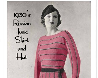 1930's Russian Tunic Suit and Hat Knitting & Crochet  Pattern , PDF Instant Download