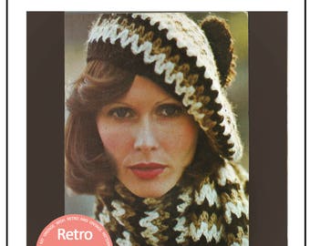 1970's Beret and Scarf Crochet Pattern  - PDF Instant Download