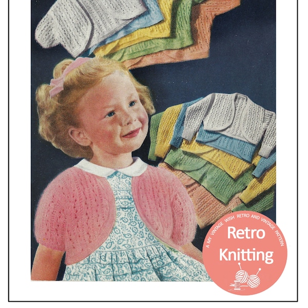 Modèle de tricot vintage Angora Bolero pour enfant des années 1950 - PDF Téléchargement instantané