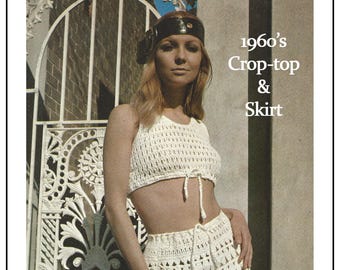 1960's Crop Top and Mini Skirt PDF Crochet Pattern