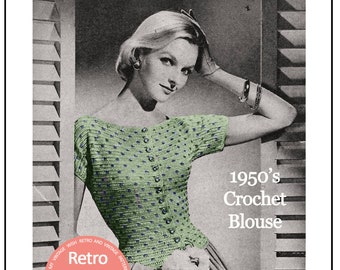 1950s Polka Dot Blouse Crochet Pattern PDF Instant Download