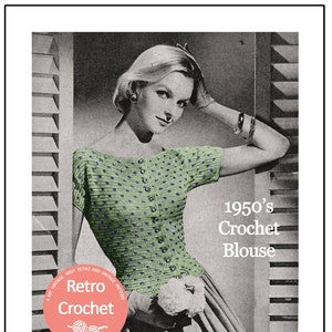 1950s Polka Dot Blouse Crochet Pattern PDF Instant Download