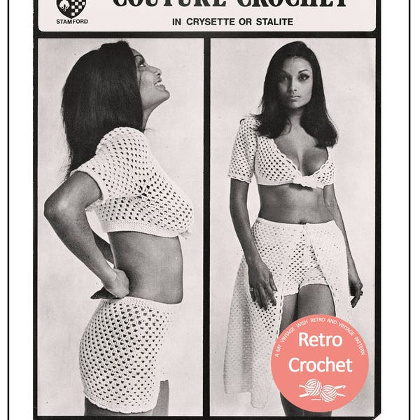 1970's Hot Pants, Bolero and Skirt Vintage Crochet Pattern - PDF Instant Download