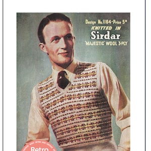 1940s mans Fair Isle Pullover Vintage Knitting Pattern - Instant Download