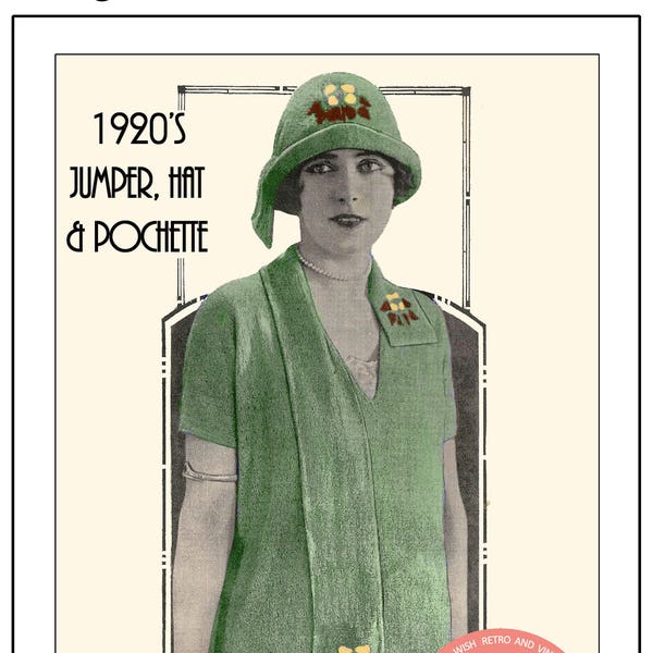 1920's Flapper Jumper with Scarf, Hat and Bag PDF Knitting Pattern