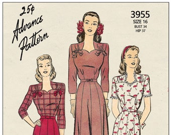 1940's Pretty Tea Dress PDF Print at Home Sewing Pattern