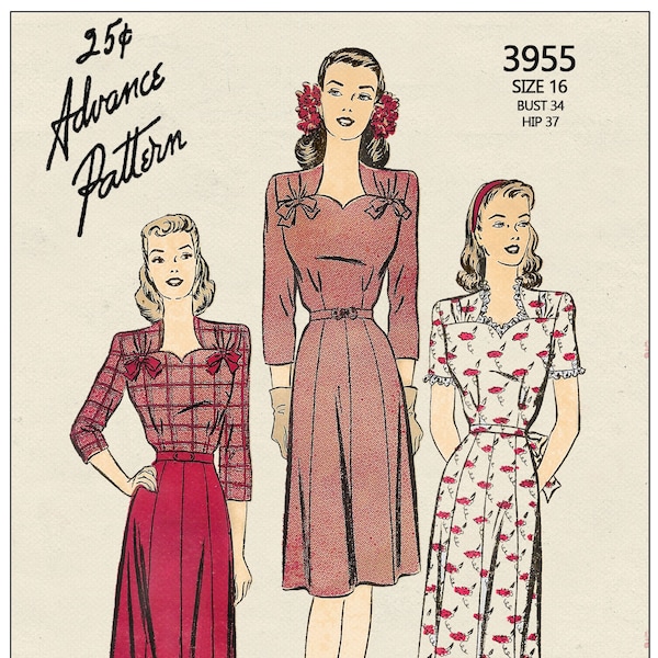 1940's Pretty Tea Dress PDF Print at Home Sewing Pattern