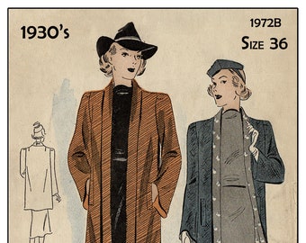 1930s Swagger Style Coat in Two Lengths Ready Printed Sewing