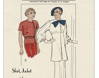 1930's Skirt, Jacket and Blouse -  PDF Sewing Pattern Instant Download