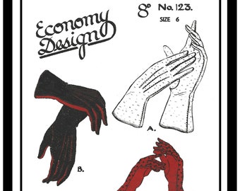 1940s Ladies Gloves Size 6 - PDF Sewing Pattern