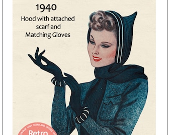 1940's Pixie Hood and matching Gloves PDF Knitting Pattern