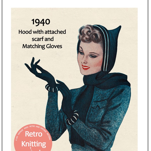 1940's Pixie Hood and matching Gloves PDF Knitting Pattern