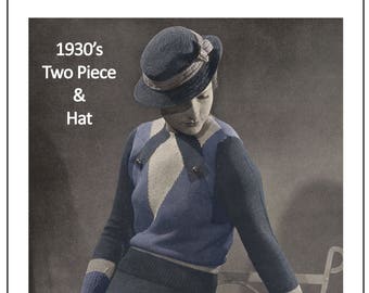 1930's Two Piece and Hat Knitting Pattern - Instant Download - PDF Instant Download - PDF Knitting Pattern