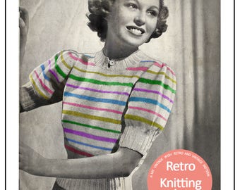 Modèle de tricot PDF pull à rayures arc-en-ciel des années 1940