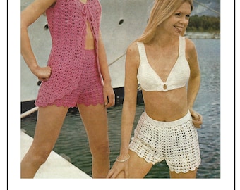 1970's Bikini Bra, Shorts and Waistcoat PDF Crochet Pattern
