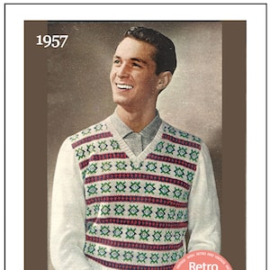 1950s Mens Fair Isle Pullover PDF Knitting Pattern Multi-size