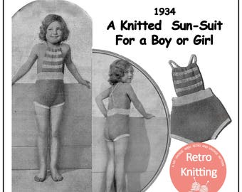 1930's  Knitted Sun-suit for a Boy or Girl  - PDF Knitting Pattern - PDF Instant Download