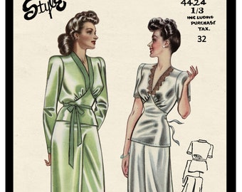 1940's Wartime Silk Pyjamas PDF Sewing Pattern Bust 32 - Style 4424